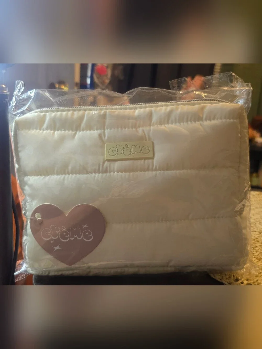 Creme Shop Quilted Cosmetic Pouch in Cream New
